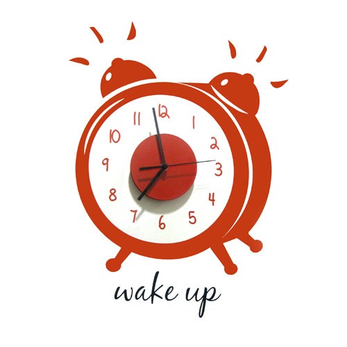 wall-clock-decal-wake-up-red